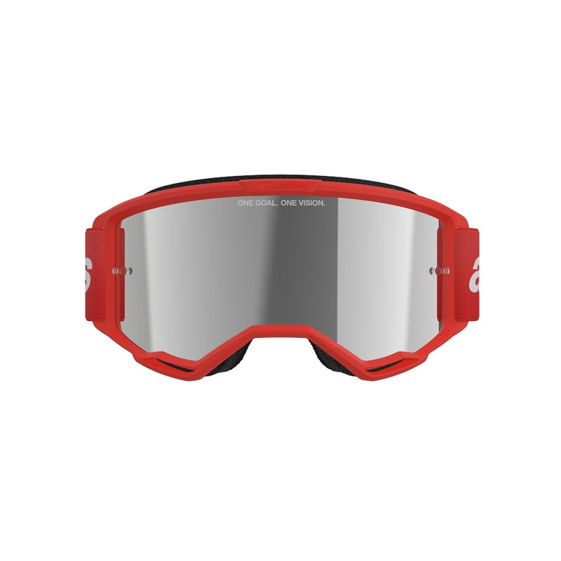 Rdeča motokros očala Alpinestars Vision 3 Wordmark s srebrnim pleksi steklom