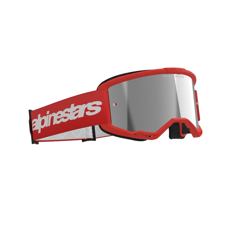 Rdeča motokros očala Alpinestars Vision 3 Wordmark s srebrnim pleksi steklom