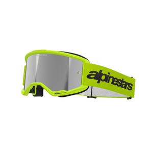 Motokros očala Alpinestars Vision 3 Wordmark fluo rumena z odsevnim srebrnim pleksi steklom