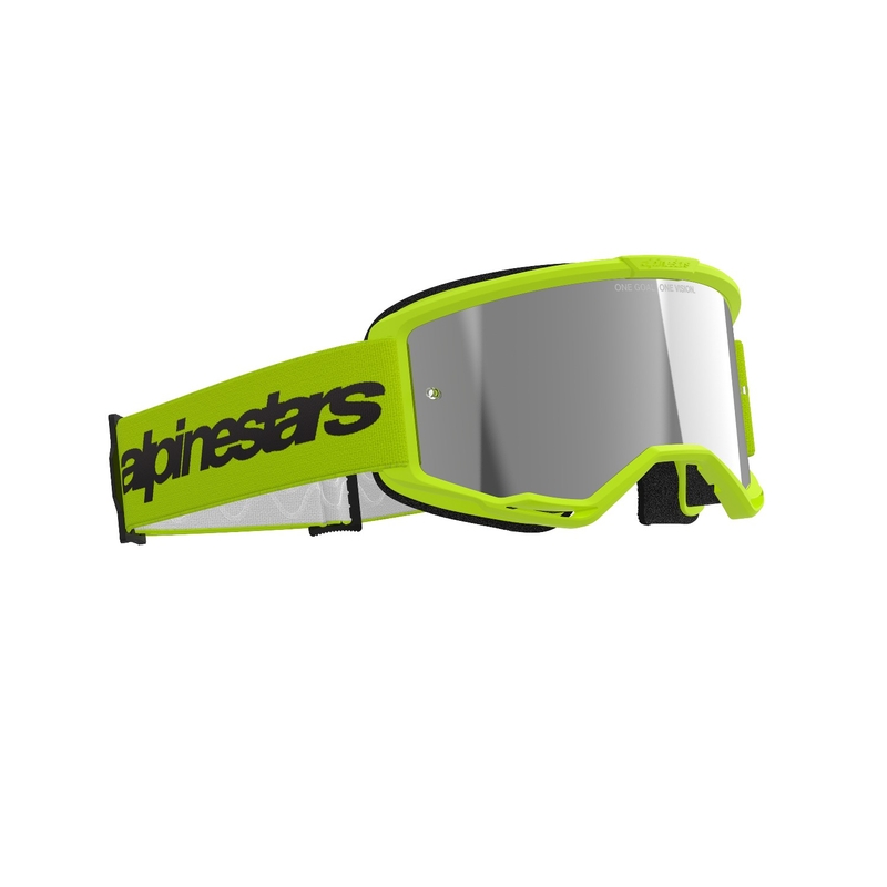 Motokros očala Alpinestars Vision 3 Wordmark fluo rumena z odsevnim srebrnim pleksi steklom