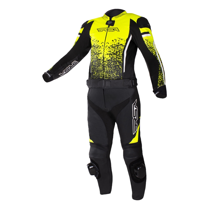 Motoristična obleka RSA GT2 črno-bela-fluo rumena akcija - II. kakovosti razprodaja