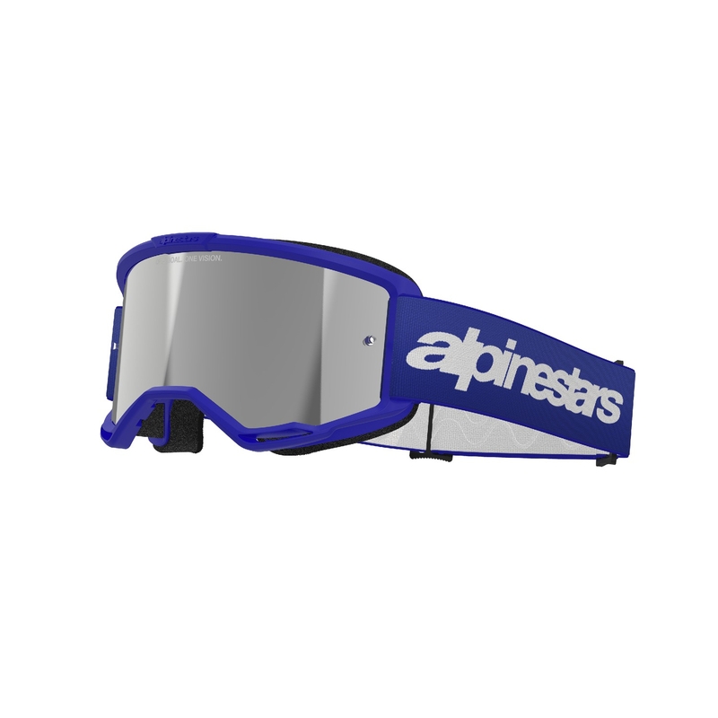 Modra motokros očala Alpinestars Vision 3 Wordmark z zrcalno srebrno lečo
