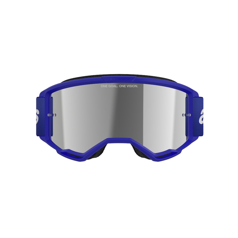 Modra motokros očala Alpinestars Vision 3 Wordmark z zrcalno srebrno lečo