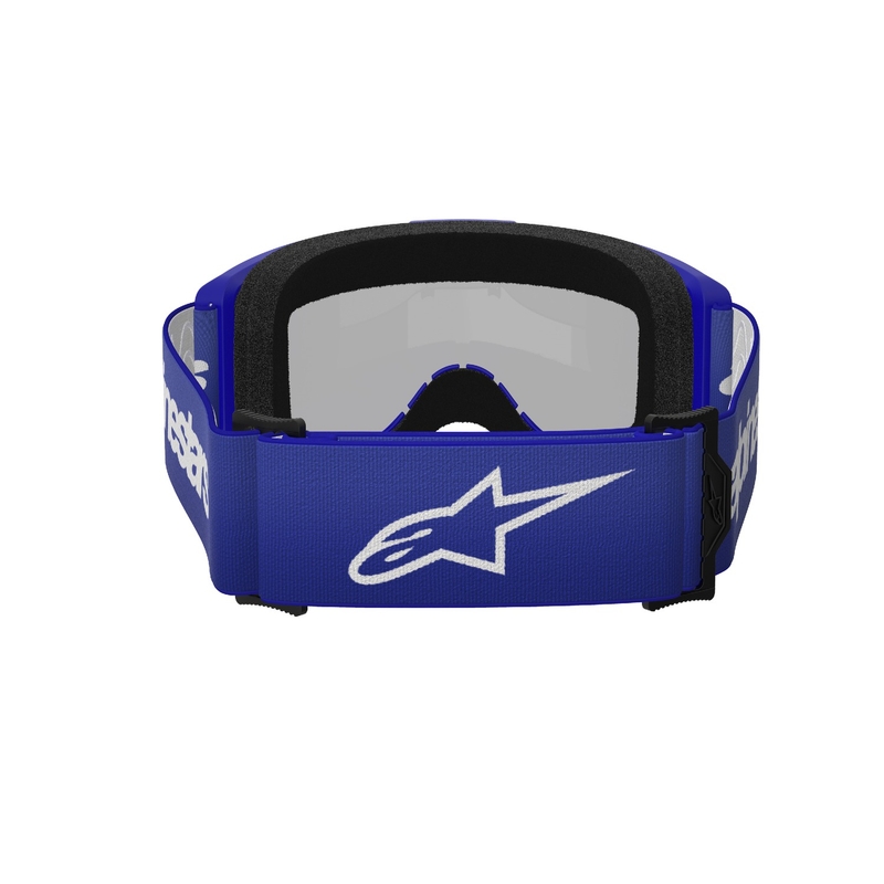 Modra motokros očala Alpinestars Vision 3 Wordmark z zrcalno srebrno lečo