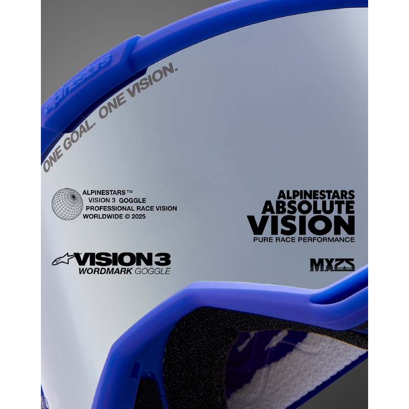 Modra motokros očala Alpinestars Vision 3 Wordmark z zrcalno srebrno lečo