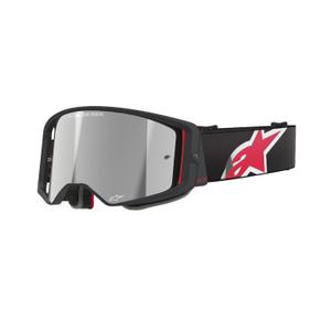 Črno-rdeča očala za motokros Alpinestars Supertech Corp z zrcalno srebrno lečo