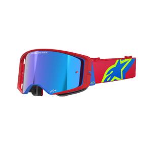 Rdeče-modra motokros očala Alpinestars Supertech Corp z zrcalno srebrno lečo
