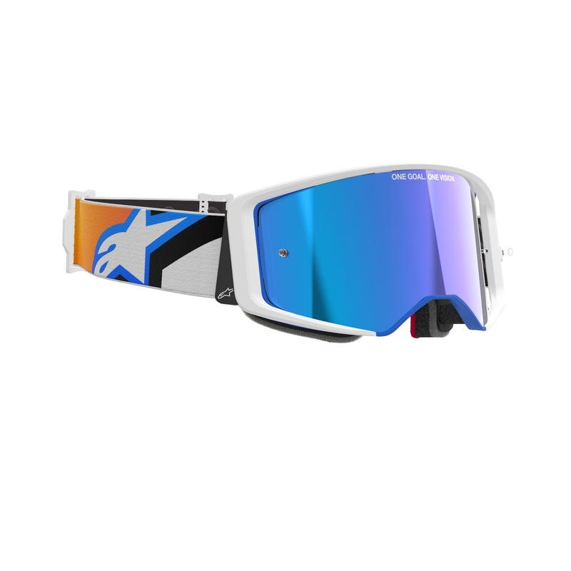 Motokros očala Alpinestars Supertech Corp modro-oranžna z zrcalnim modrim steklom