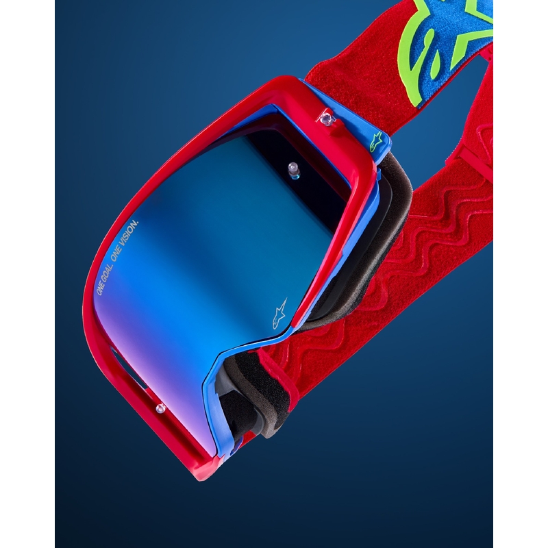 Modro-oranžna motokros očala Alpinestars Supertech Corp s prozornimi stekli