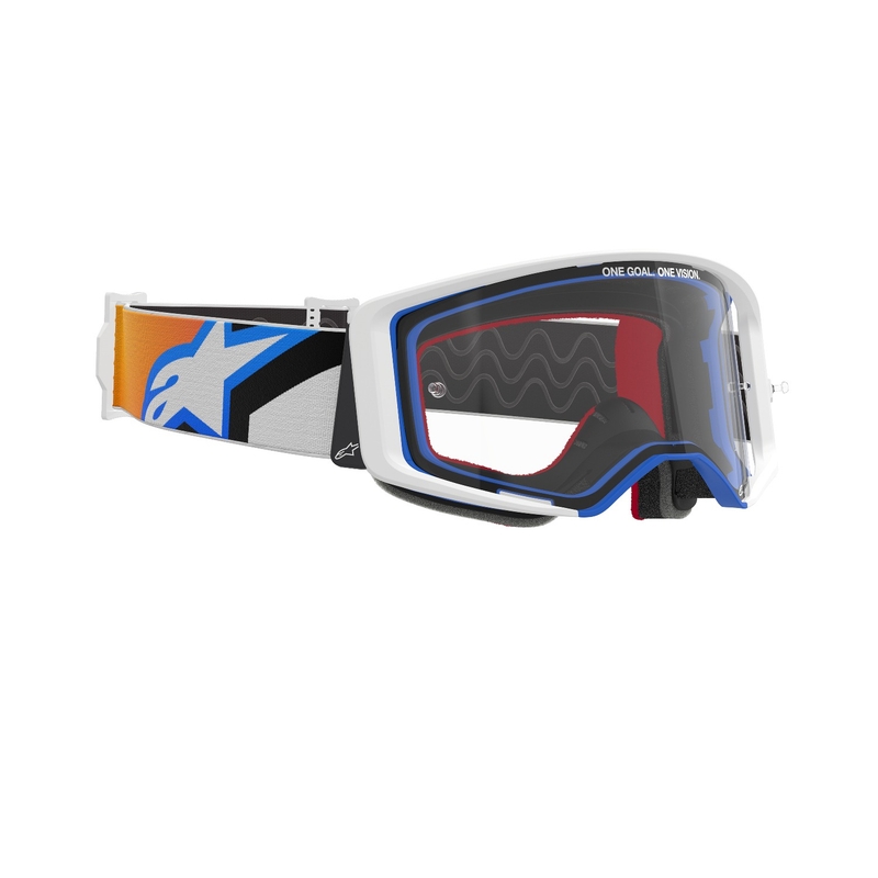 Modro-oranžna motokros očala Alpinestars Supertech Corp s prozornimi stekli