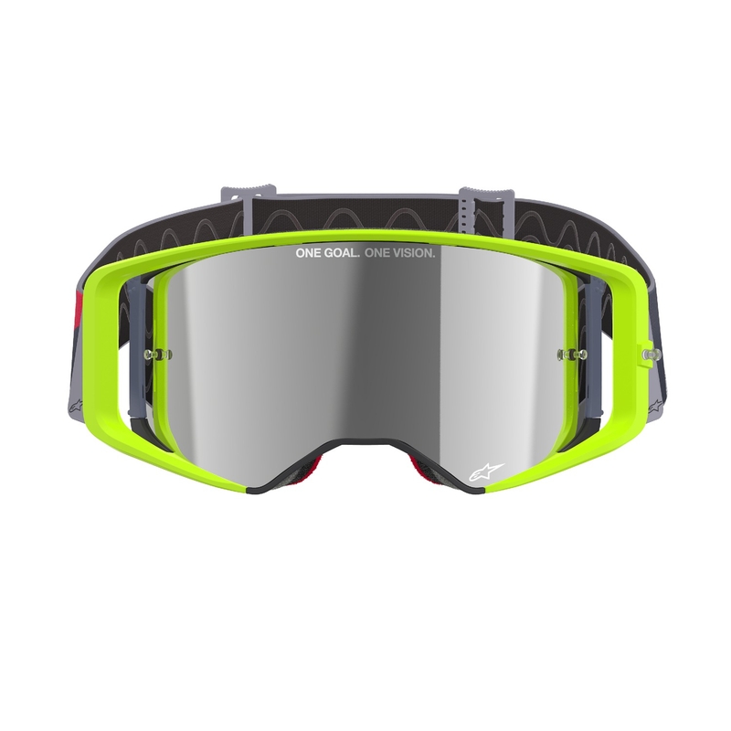 Motokros očala Alpinestars Supertech Corp fluo rumeno-rdeča z zrcalno srebrno lečo