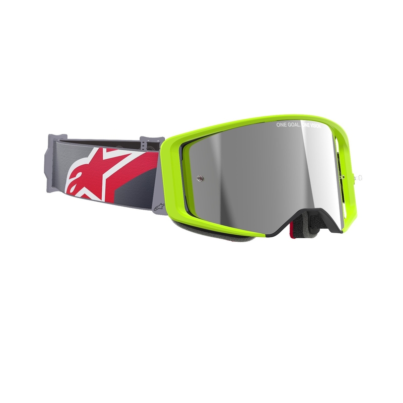 Motokros očala Alpinestars Supertech Corp fluo rumeno-rdeča z zrcalno srebrno lečo