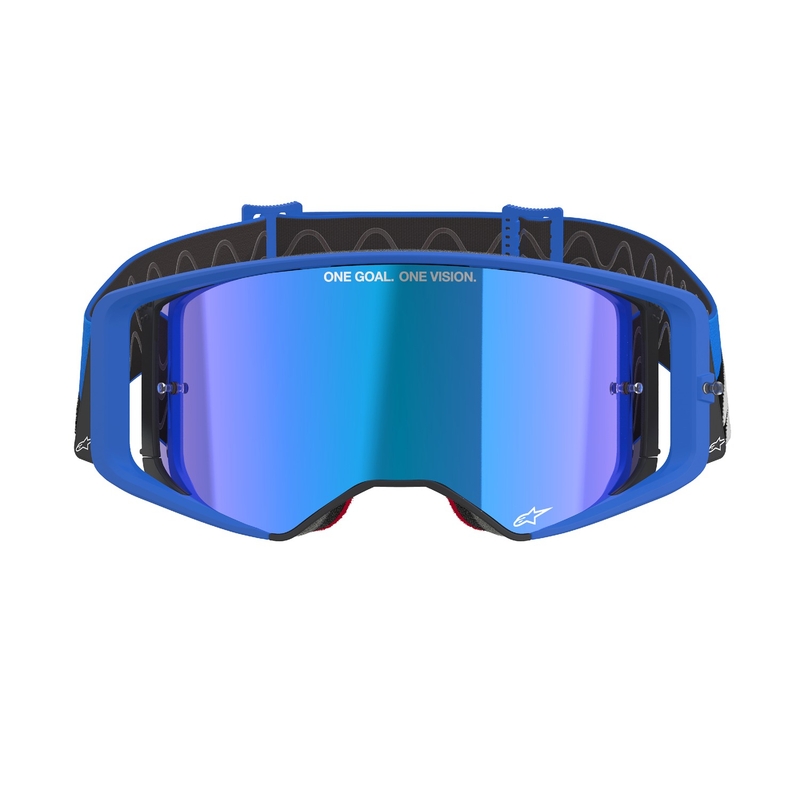 Motokros očala Alpinestars Supertech Stream modra z zrcalno modrimi lečami
