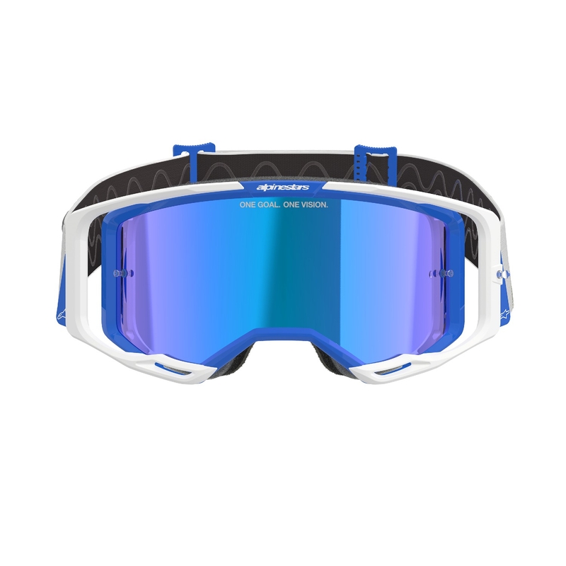 Motokros očala Alpinestars Vision 8 Corp modro-bela z zrcalnim modrim steklom