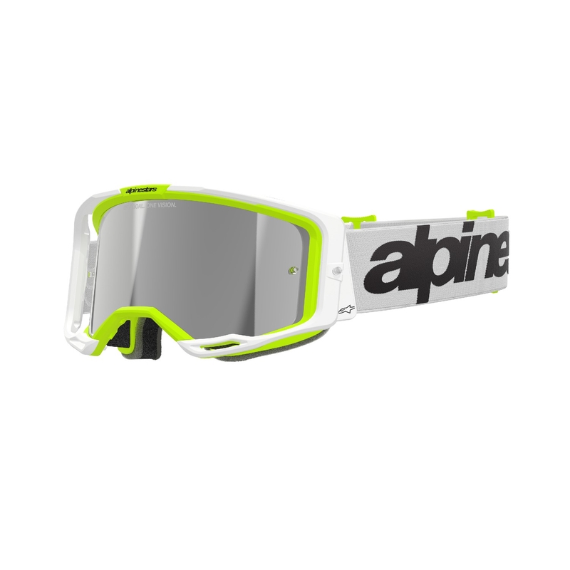 Motokros očala Alpinestars Vision 8 Wordmark White-Fluo Yellow z zrcalno srebrno lečo