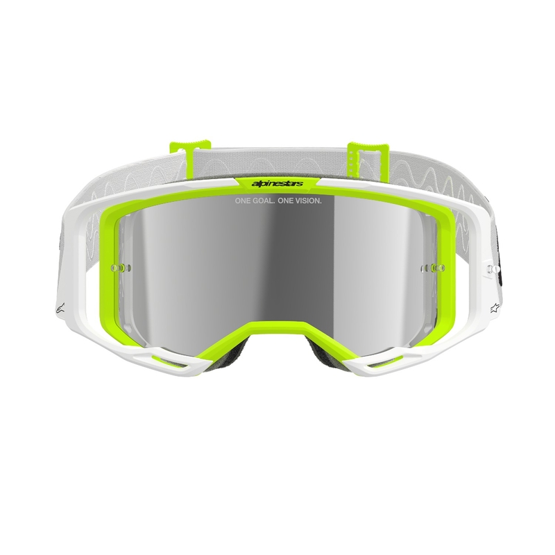 Motokros očala Alpinestars Vision 8 Wordmark White-Fluo Yellow z zrcalno srebrno lečo