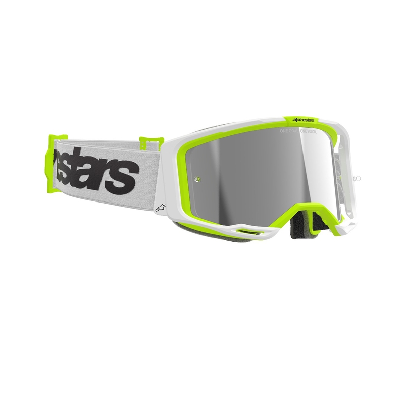 Motokros očala Alpinestars Vision 8 Wordmark White-Fluo Yellow z zrcalno srebrno lečo