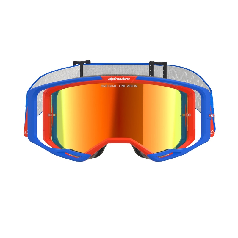 Motokros očala Alpinestars Vision 8 Wordmark modro-oranžna z zrcalno rdečo lečo