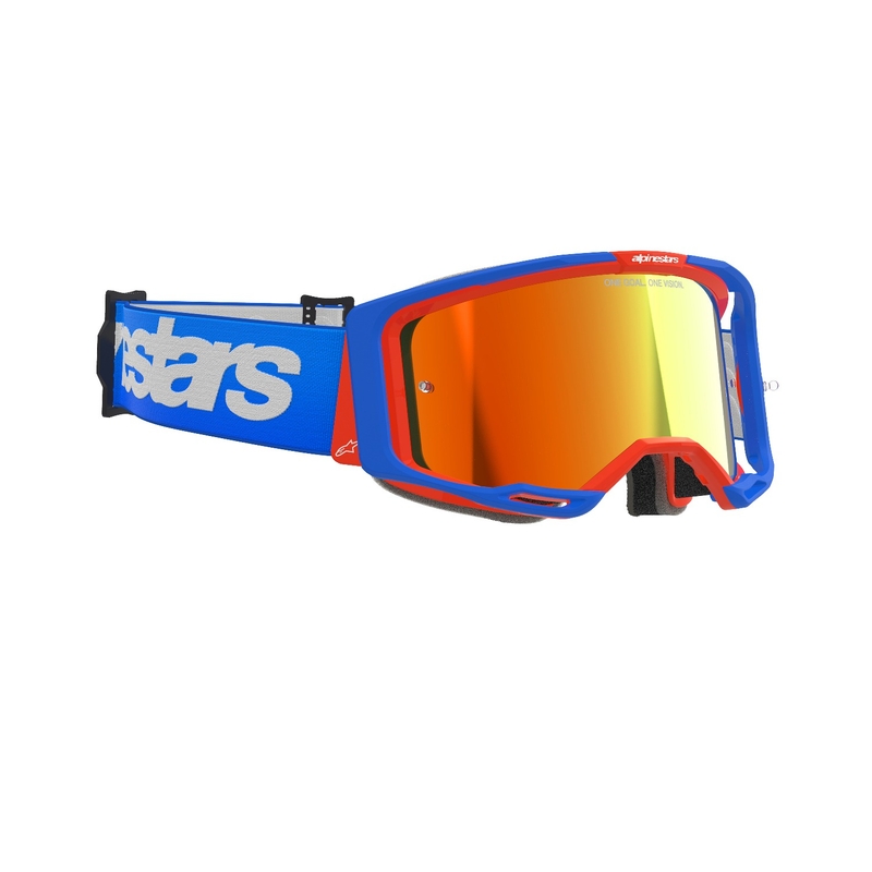 Motokros očala Alpinestars Vision 8 Wordmark modro-oranžna z zrcalno rdečo lečo