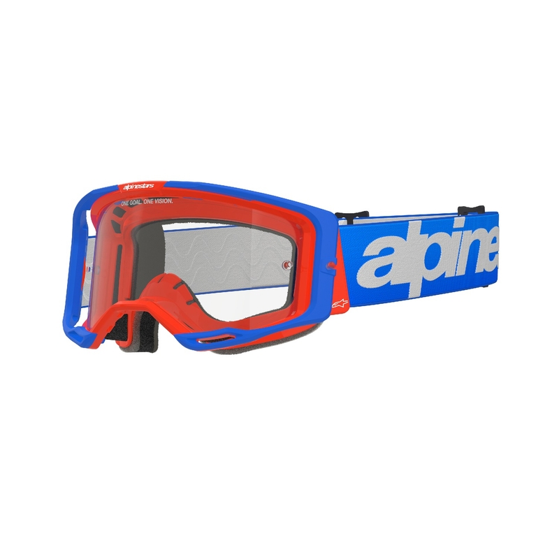 Motokros očala Alpinestars Vision 8 Wordmark modro-oranžna s prozornim steklom razprodaja