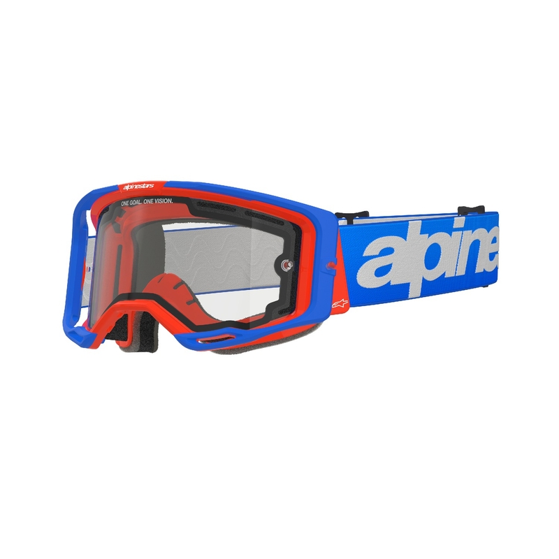 Motokros očala Alpinestars Vision 8 Wordmark modro-oranžna z dvojno prozorno lečo proti rosenju