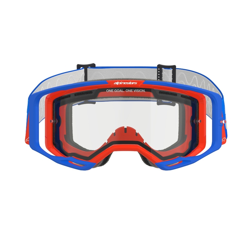 Motokros očala Alpinestars Vision 8 Wordmark modro-oranžna z dvojno prozorno lečo proti rosenju