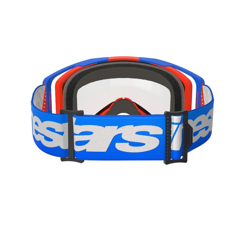 Motokros očala Alpinestars Vision 8 Wordmark modro-oranžna z dvojno prozorno lečo proti rosenju
