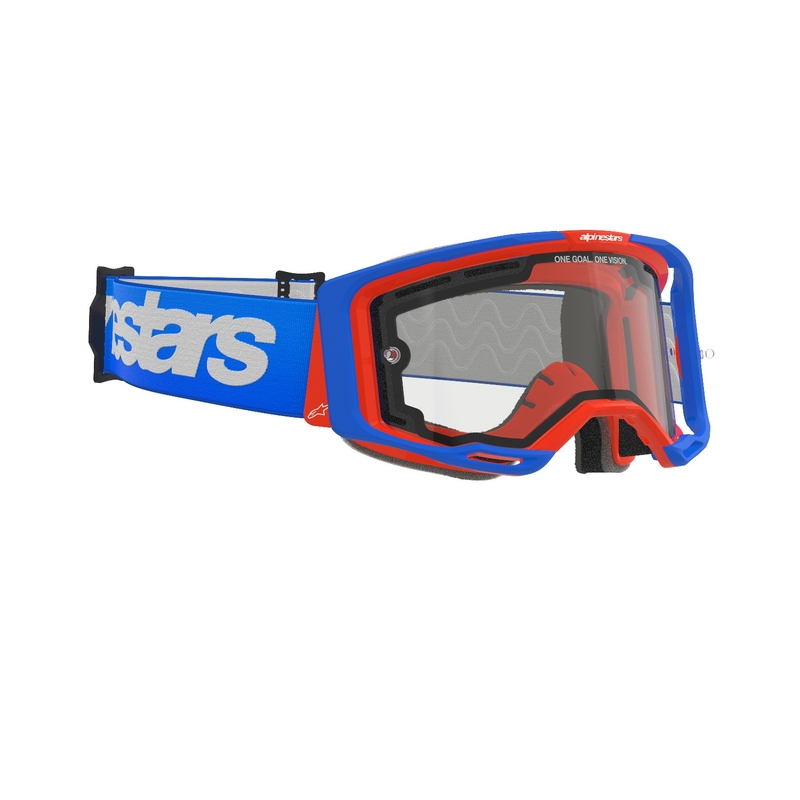 Motokros očala Alpinestars Vision 8 Wordmark modro-oranžna z dvojno prozorno lečo proti rosenju