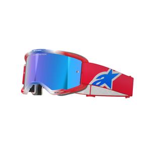 Alpinestars Vision 5 Corp motokros očala rdeče-belo-modra z zrcalno modro lečo