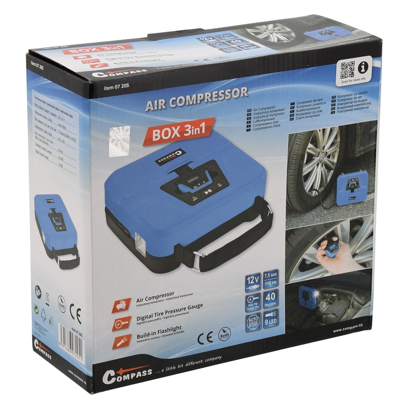 Kompresor 12V BOX digitalni 3v1