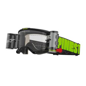 Motokros očala Alpinestars Vision 5 Hollow ROLL-OFF Wide Vision sivo-fluo rumena s prozornim pleksi steklom