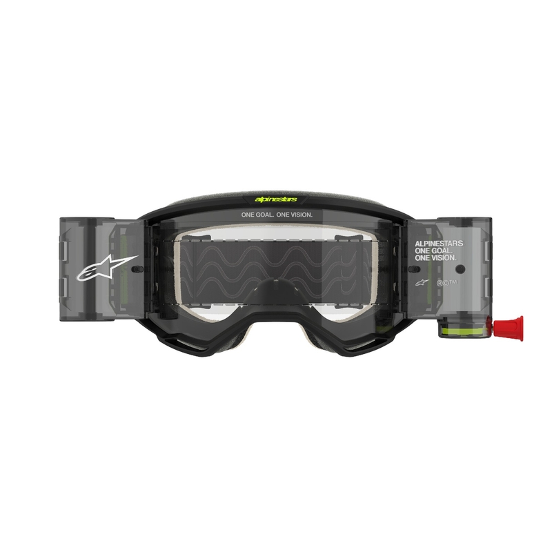 Motokros očala Alpinestars Vision 5 Hollow ROLL-OFF Wide Vision sivo-fluo rumena s prozornim pleksi steklom