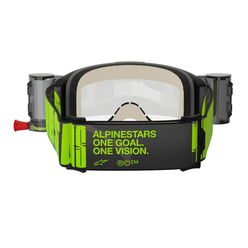 Motokros očala Alpinestars Vision 5 Hollow ROLL-OFF Wide Vision sivo-fluo rumena s prozornim pleksi steklom