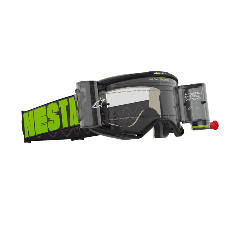 Motokros očala Alpinestars Vision 5 Hollow ROLL-OFF Wide Vision sivo-fluo rumena s prozornim pleksi steklom