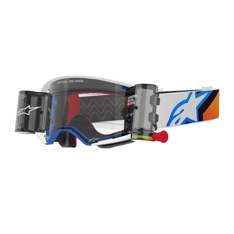 Motokros očala Alpinestars Supertech Corp ROLL-OFF Wide Vision modro-oranžna s prozornimi lečami