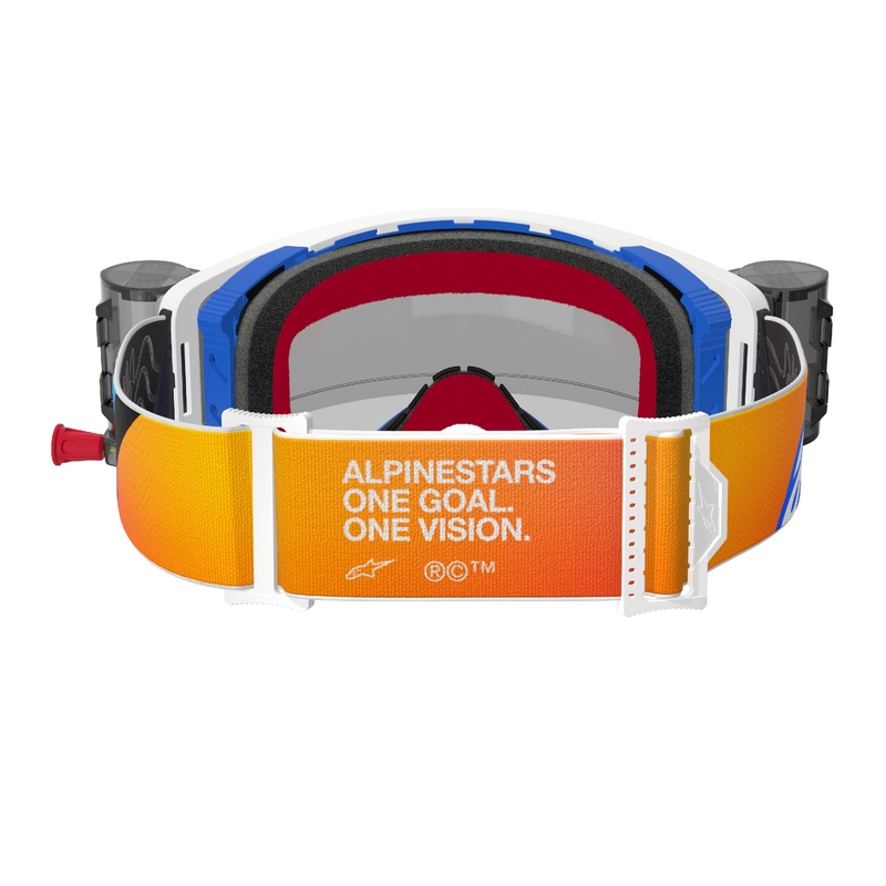Motokros očala Alpinestars Supertech Corp ROLL-OFF Wide Vision modro-oranžna s prozornimi lečami