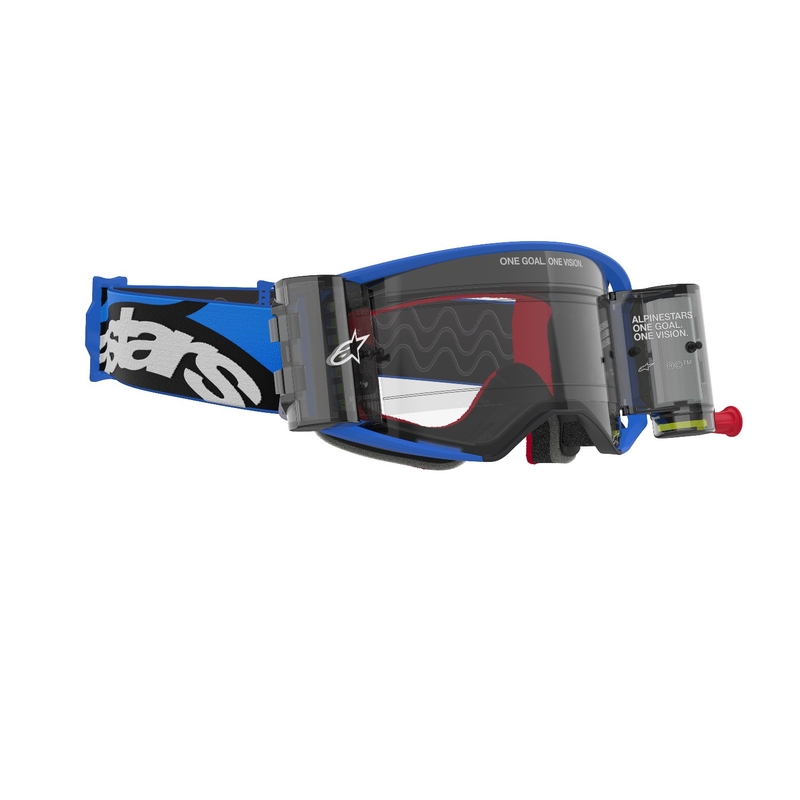 Motokros očala Alpinestars Supertech Stream ROLL-OFF Wide Vision modra s prozornimi stekli