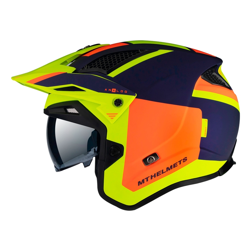 Odprta motoristična trial čelada MT District SV Analog D27 modro-oranžna-fluo rumena - II. kakovosti