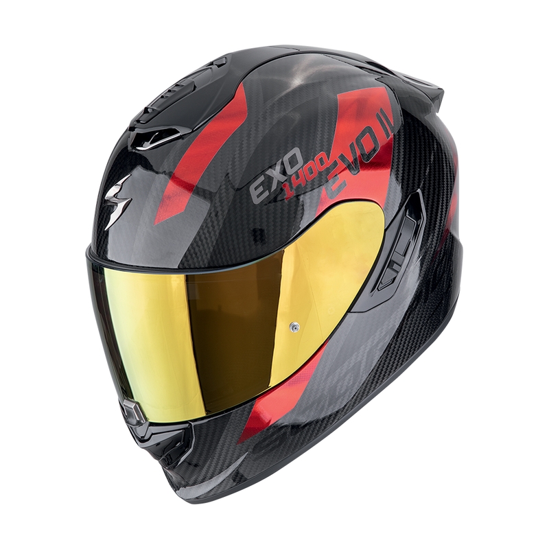 Integralna motoristična čelada Scorpion EXO-1400 EVO II CARBON AIR PLATTED črno-rdeča razprodaja