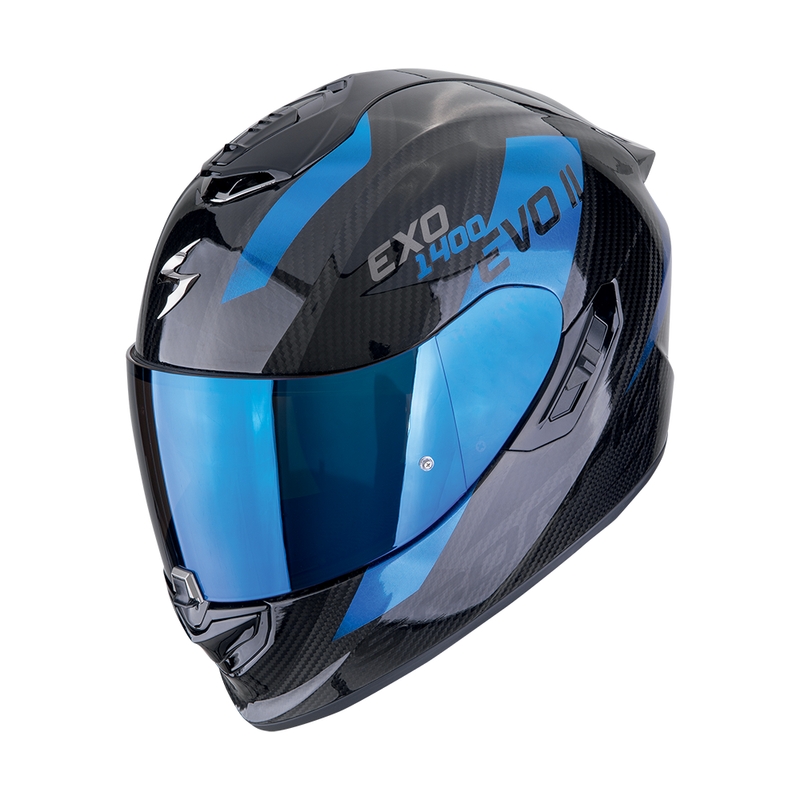 Integralna motoristična čelada Scorpion EXO-1400 EVO II CARBON AIR PLATTED črno-modra razprodaja