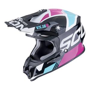 Motokros čelada Scorpion VX-16 EVO AIR ANALOG metalik črno-modra-roza