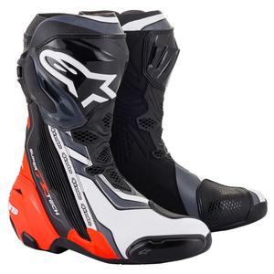 Motoristični škornji Alpinestars Supertech R črno-fluo rdeče-belo-sivi
