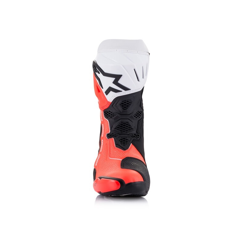 Motoristični škornji Alpinestars Supertech R Vented črno-beli-fluo rdeči