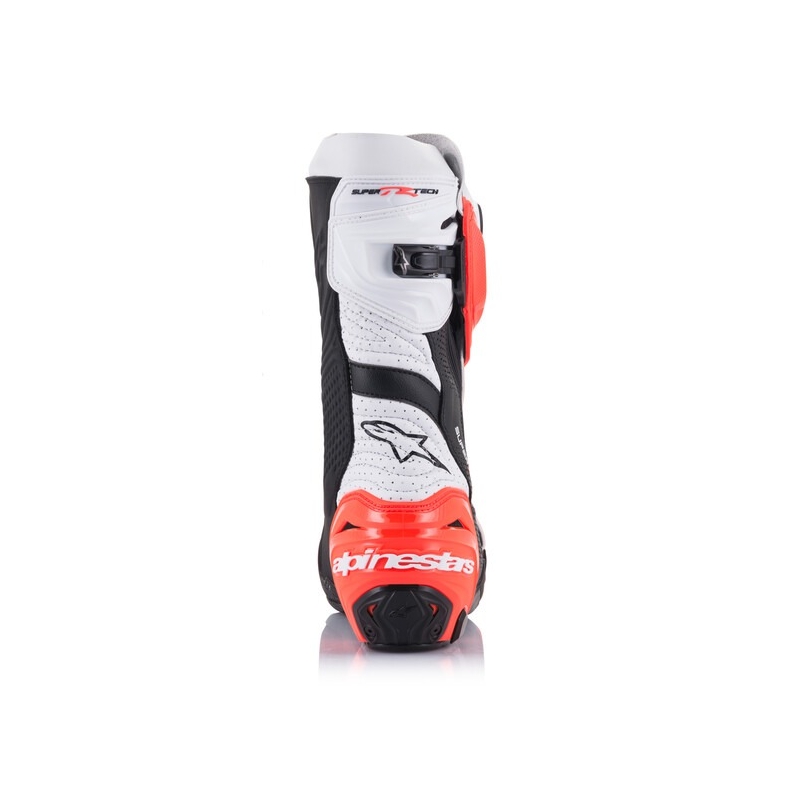 Motoristični škornji Alpinestars Supertech R Vented črno-beli-fluo rdeči