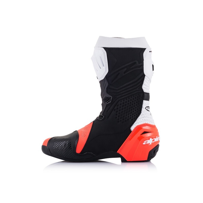 Motoristični škornji Alpinestars Supertech R Vented črno-beli-fluo rdeči