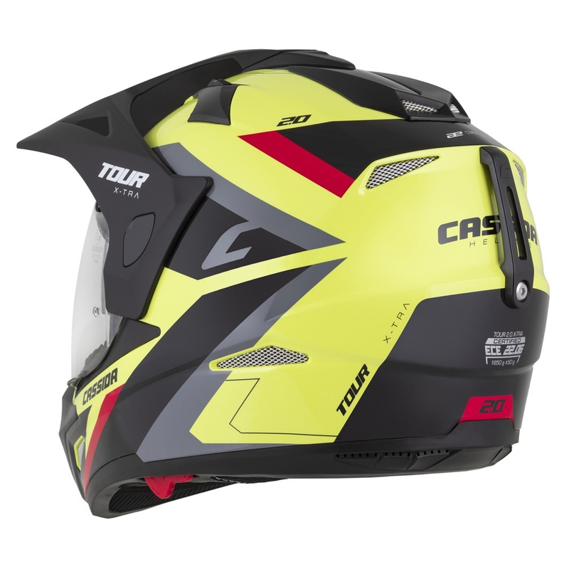 Enduro čelada Cassida Tour 2.0 X-tra fluo rumeno-črno-rdeče-siva s črnim mat vizirjem