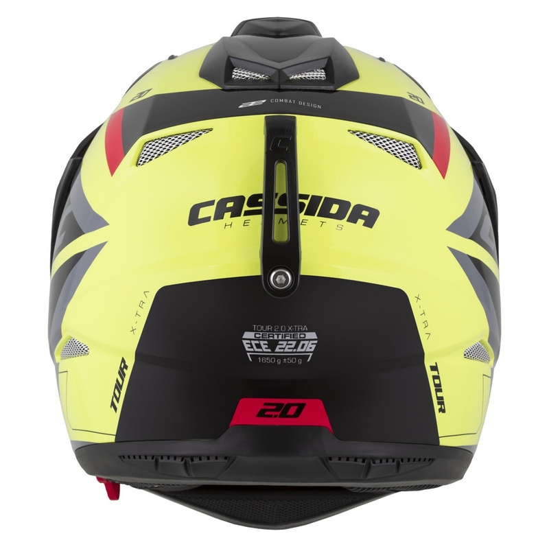 Enduro čelada Cassida Tour 2.0 X-tra fluo rumeno-črno-rdeče-siva s črnim mat vizirjem
