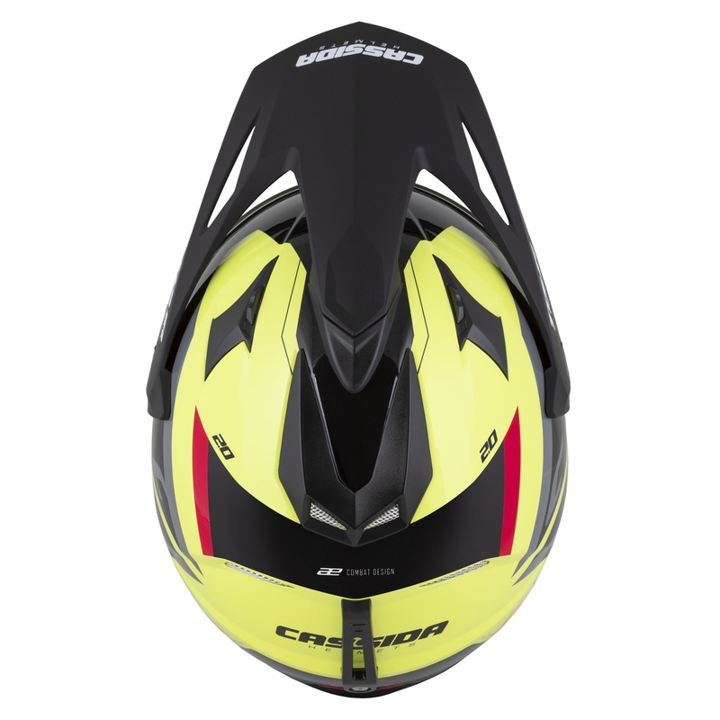 Enduro čelada Cassida Tour 2.0 X-tra fluo rumeno-črno-rdeče-siva s črnim mat vizirjem