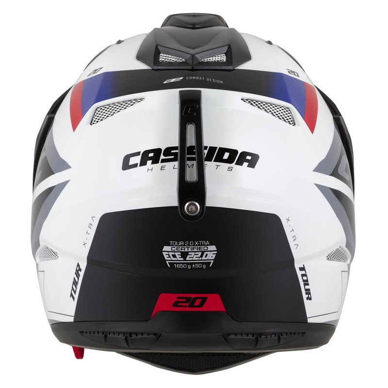 Enduro čelada Cassida Tour 2.0 X-tra bela-modra-rdeča-črna s črnim mat vizirjem