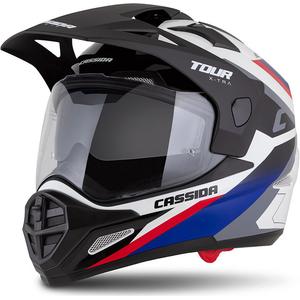 Enduro čelada Cassida Tour 2.0 X-tra bela-modra-rdeča-črna s črnim mat vizirjem
